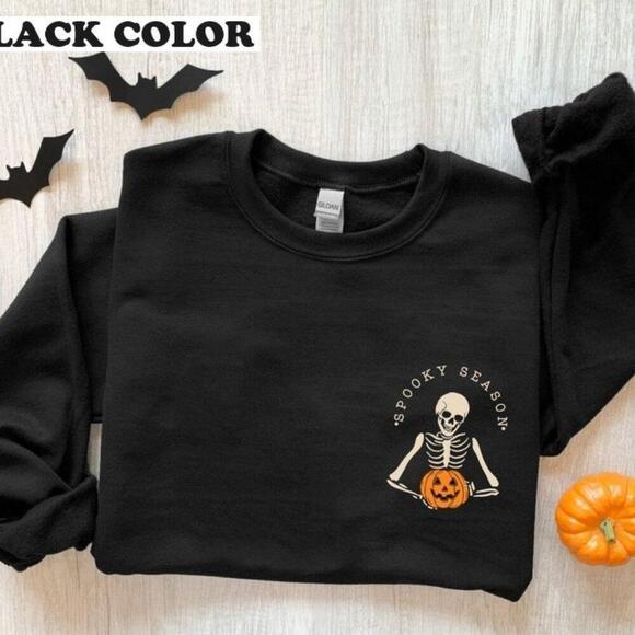 Other - Spooky Season Skeleton Pocket Sweatshirt Minimal Halloween Cozy Pullover 05